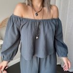 Antrasit Müslin Madonna Yaka Bluz