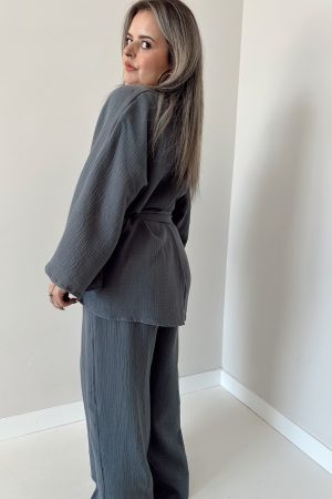 Antrasit Müslin Mini Kimono - Görsel 4