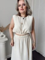 Cream Organik Pamuk Müslin Kolsuz Top