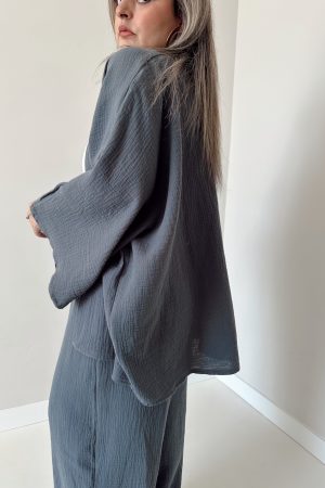 Antrasit Müslin Mini Kimono - Görsel 3