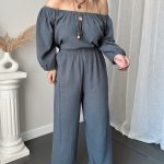 Antrasit Organik Müslin Palazzo Pantolon