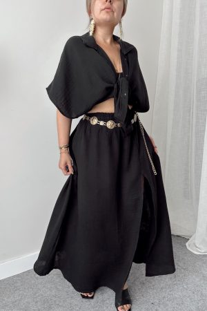 Siyah Müslin A Form Yırtmaçlı Etek - Görsel 3