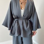 Antrasit Müslin Mini Kimono