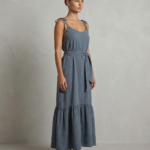 Antrasit Soft Müslin Midi İp Askılı Elbise