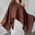 Kahverengi Oversize Asimetrik Pelerin