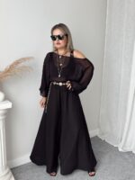 Siyah Faralya Keten Kayık Yaka Asimetrik Bluz | Premium Collection - Görsel 3