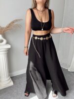 Siyah Keten Pantolon Etek | ÖN SİPARİŞTİR 5 İŞ GÜNÜNDE ÜRETİLİP GÖNDERİLİR