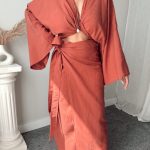 Gül Kurusu Kruvaze Midi Etek