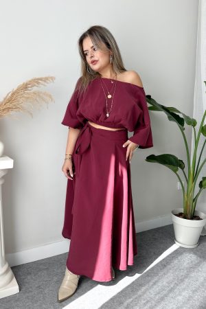 Mürdüm Kruvaze A Form Etek - Görsel 4