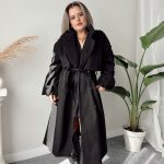 Siyah Yün Kaşe Oversize Kaban