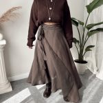 Kahve A form Asimetrik Kruvaze Etek