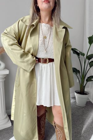 Açık Haki Su İtici Ekstra Oversize Trençkot
