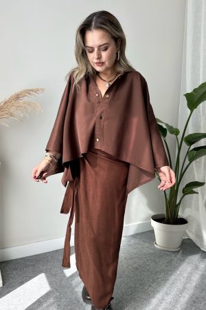 Kahve Yağmurluk Su İtici Kapüşonlu Pelerin - Görsel 3