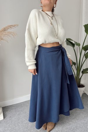 İndigo Kruvaze Premium A Form Etek - Görsel 4