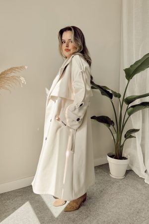 Krem Yün Kaşe Oversize Kaban - Görsel 5