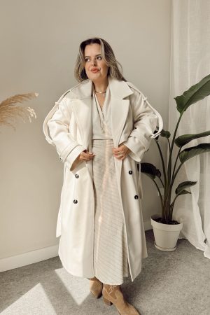 Krem Yün Kaşe Oversize Kaban - Görsel 4