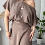 Vizon Kayık Yaka Crop Bluz