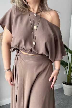Vizon Kayık Yaka Crop Bluz