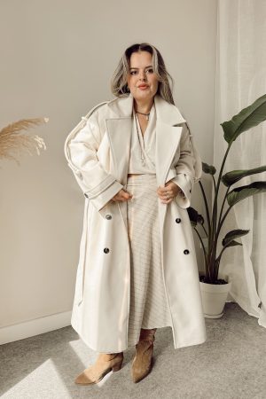 Krem Yün Kaşe Oversize Kaban - Görsel 6