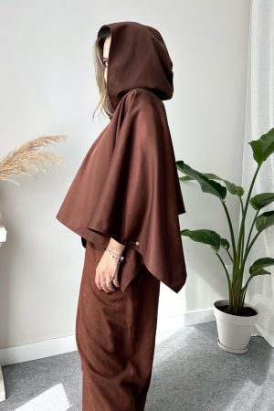 Kahve Yağmurluk Su İtici Kapüşonlu Pelerin - Görsel 4