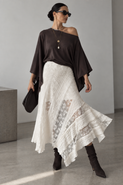 Ekru Dantel Asimetrik | Exclusive Collection
