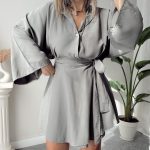 Gri Premium Tencel Kruvaze A form Mini Etek