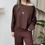 Acı Kahve Oysho Modal Kumaş Kayık Yaka Bluz