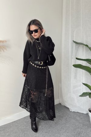 Siyah Dantel Asimetrik Etek - Görsel 4