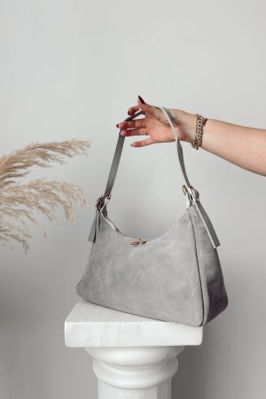 Fiona Gri Hakiki Süet Çanta - Görsel 3