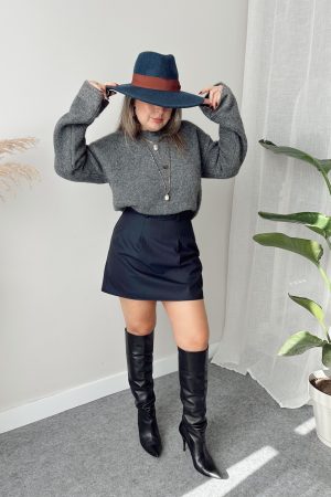 Lacivert Çizgili Şort Etek - Görsel 3