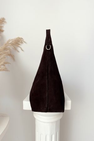 Midi Lora Acı Kahve Hakiki Süet Çanta - Görsel 5