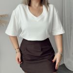 Ekru V Yaka Çelik Premium Oversize Tshirt