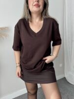 Acı Kahve V Yaka Çelik Premium Oversize Tshirt - Görsel 2