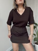 Acı Kahve V Yaka Çelik Premium Oversize Tshirt - Görsel 4