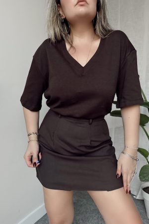 Acı Kahve V Yaka Çelik Premium Oversize Tshirt - Görsel 4