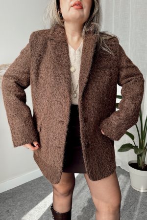Kahve Kaşe Oversize Blazer - Görsel 5