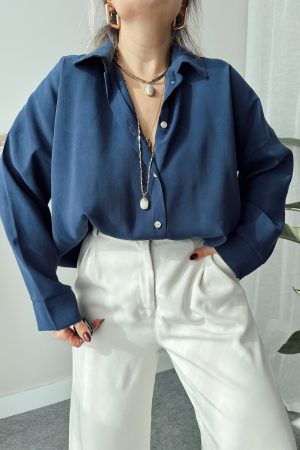 İndigo Oversize Gömlek