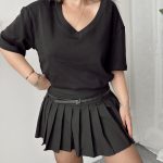 Siyah V Yaka Çelik Premium Oversize Tshirt