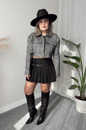 Gri Premium Crop Ceket - Görsel 4