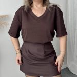 Acı Kahve V Yaka Çelik Premium Oversize Tshirt