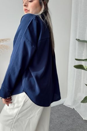 İndigo Oversize Gömlek - Görsel 3