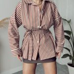 Çizgili Oversize Kuşaklı Gömlek