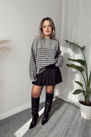 Çizgili Yumoş Oversize Kazak - Görsel 4