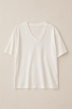 Ekru V Yaka Çelik Premium Oversize Tshirt - Görsel 5