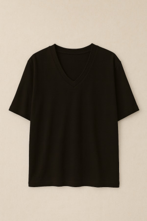 Siyah V Yaka Çelik Premium Oversize Tshirt - Görsel 4