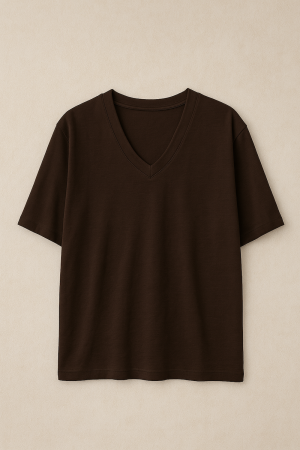 Acı Kahve V Yaka Çelik Premium Oversize Tshirt - Görsel 3