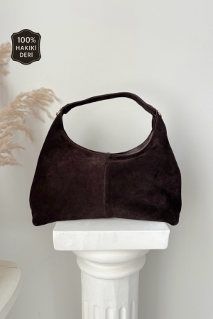 Midi Lora Acı Kahve Hakiki Süet Çanta