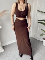 Kahve Sandy Drapeli Maxi Etek