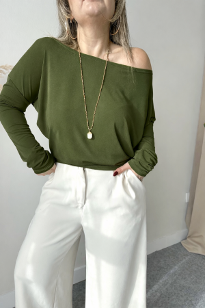Haki Sandy Kayık Bluz