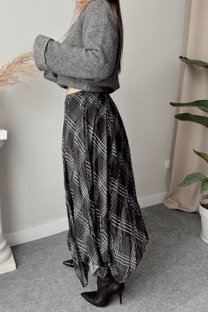 Siyah Ekose Midi Etek - Görsel 3